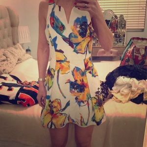 Milly floral pleated mini dress